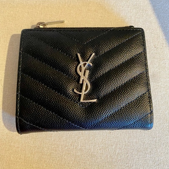 Yves Saint Laurent | Bags | Ysl Monogram Quilted Black Bifold Wallet ...